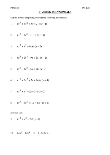 Master Division of Polynomials: Free Worksheet Inside