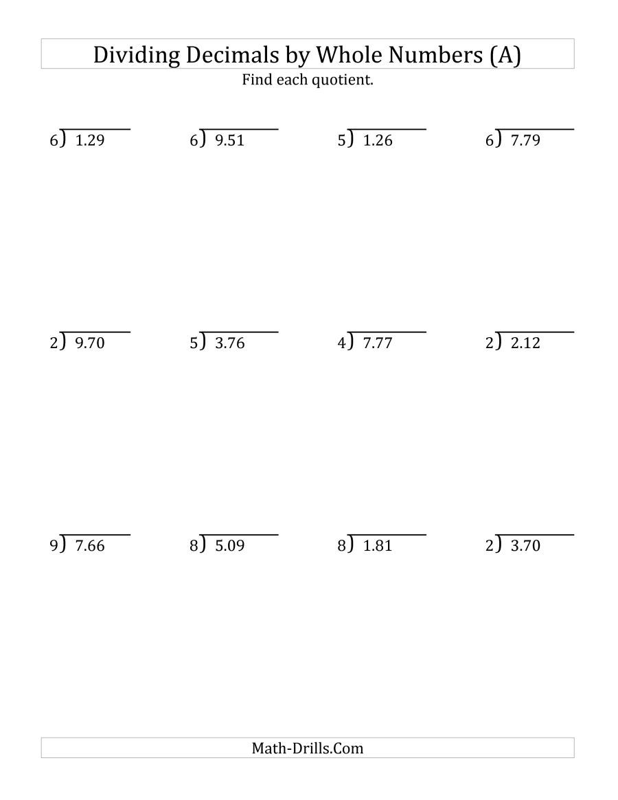 Dividing Decimals by Whole Numbers: Fun Worksheet Ideas