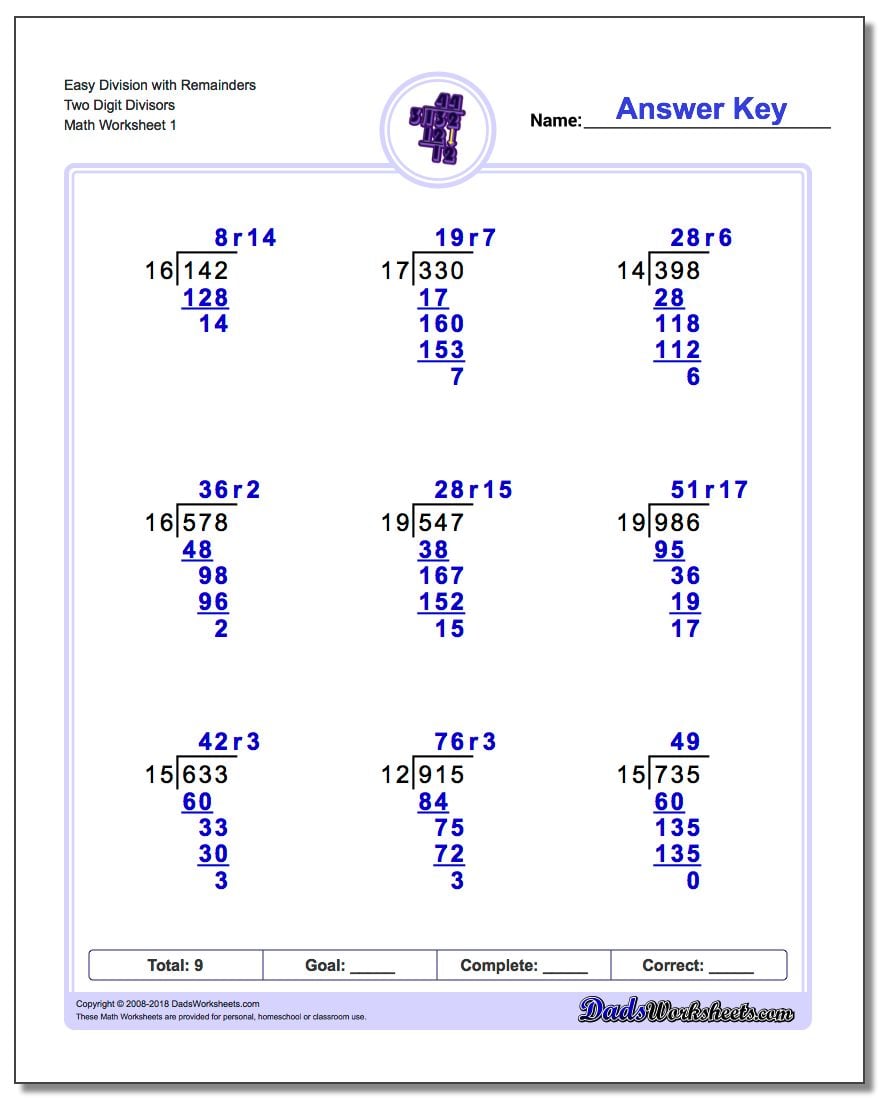 Dividing By Two Digit Divisors Worksheet