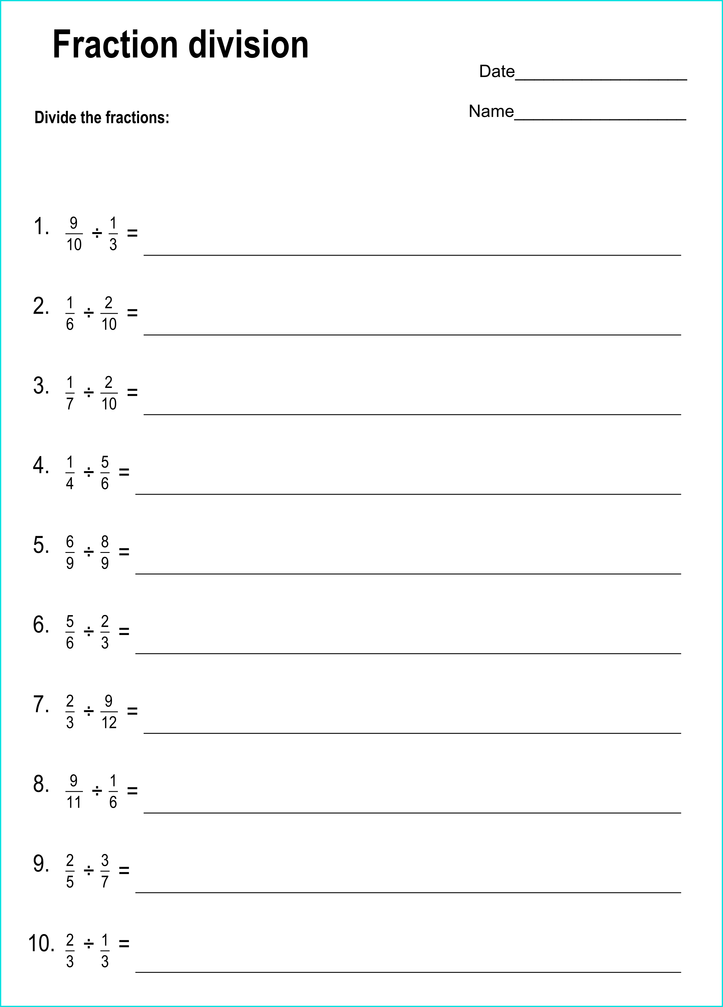 Dividing Fractions Worksheets Worksheets Library