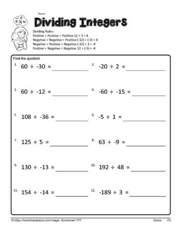 Free Dividing Integers Worksheets for Students