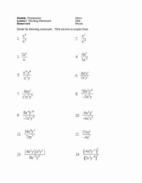 Dividing Polynomials Worksheet Answers Luxury Dividing Monomials Worksheet For 9Th Grade