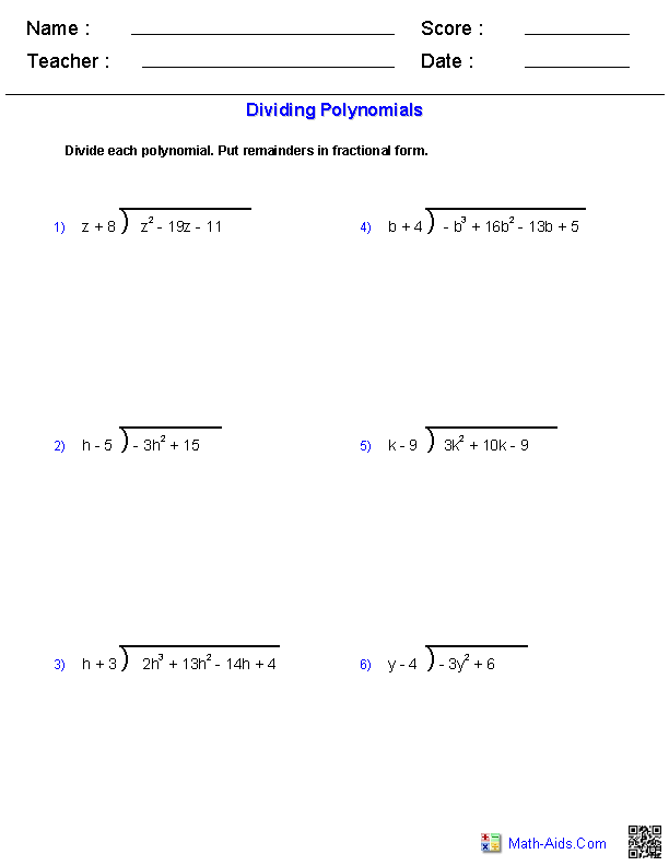 Dividing Polynomials Worksheet Kuta Long Division Worksheets