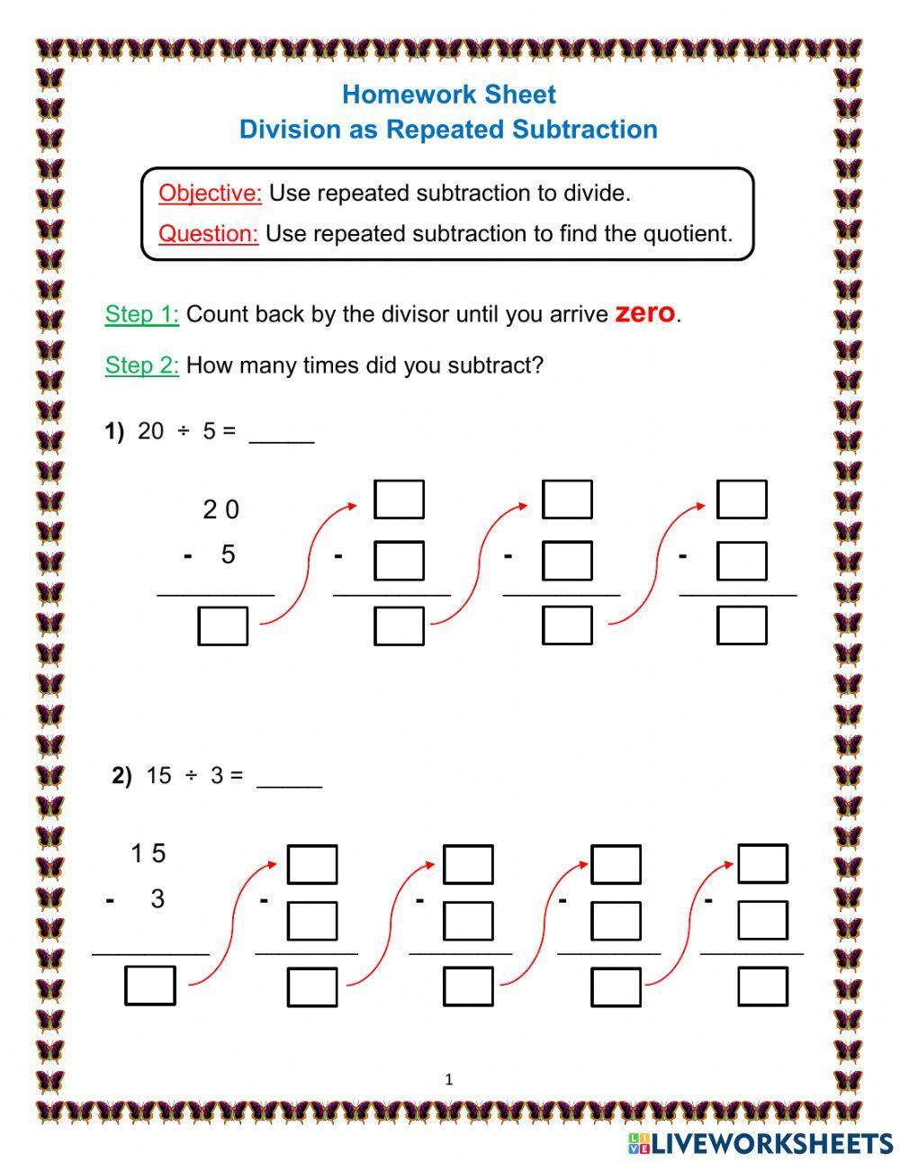 Dividing Using Repeated Subtraction Math Showme