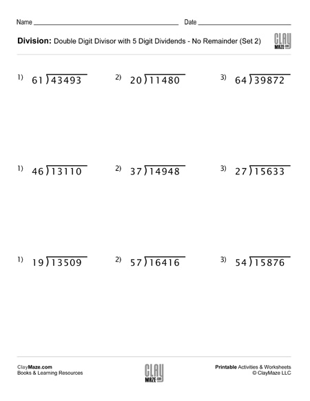 Division Double Digit Worksheet