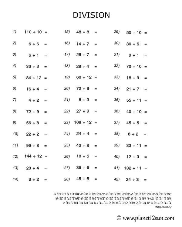 Division With Answer Key Free Printable Pdf Worksheet Math Practice