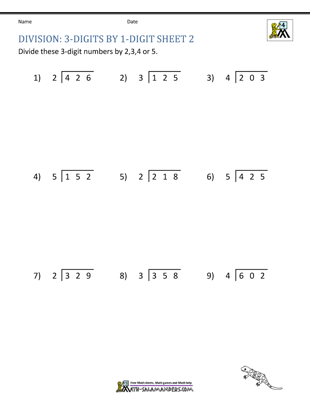 Division Worksheets For 4Th Grade Free