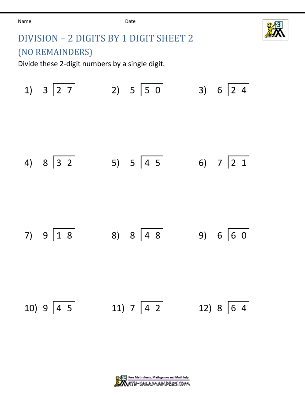 Free Printable Division Worksheets for Grade 3 Kids