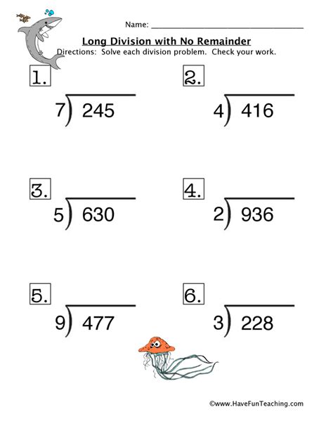 10 Division Worksheets with No Remainders