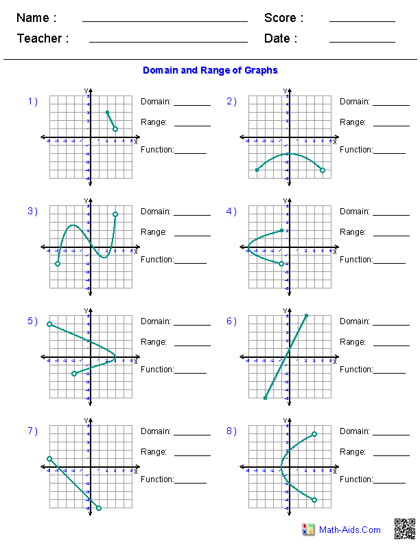 Domain And Range From Graphs Worksheets