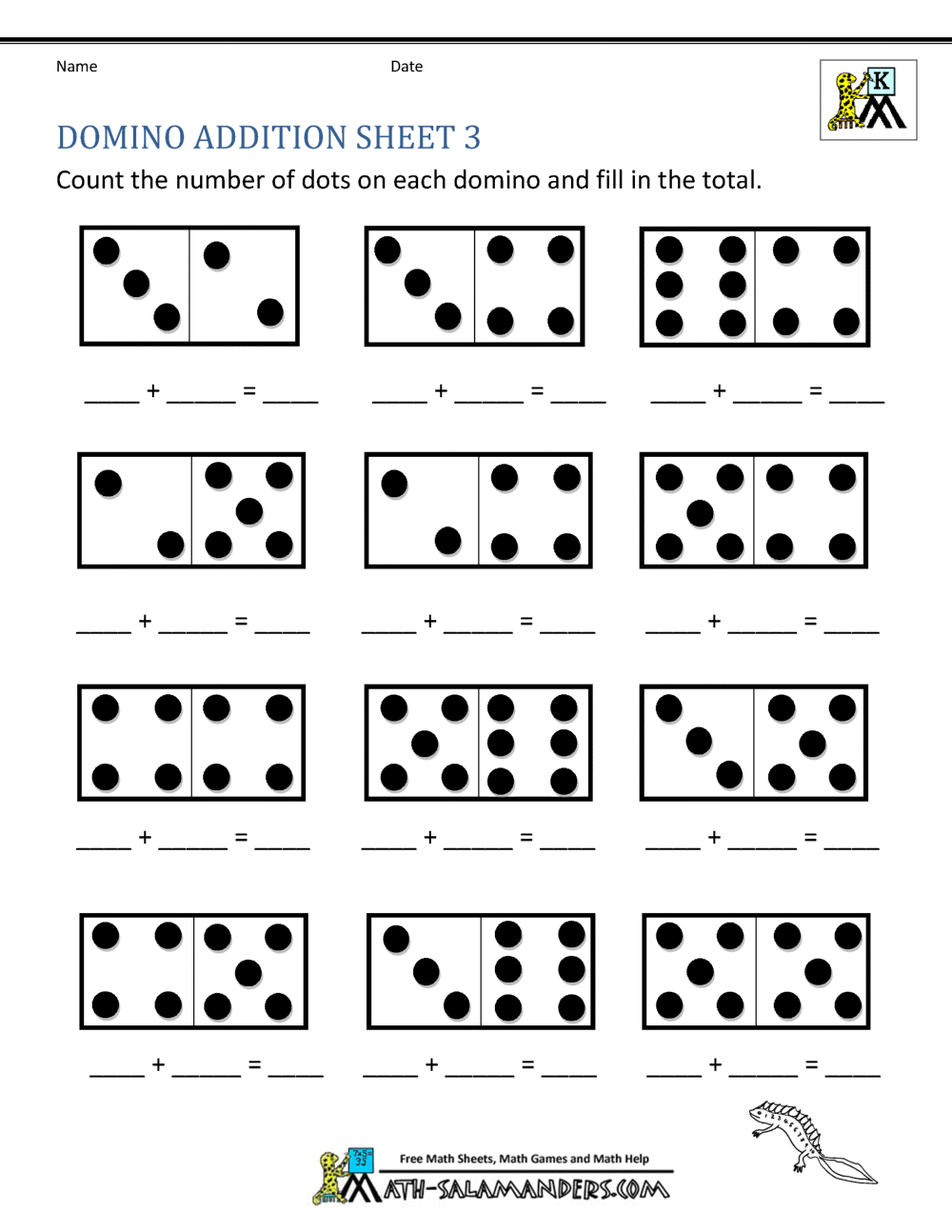 Domino Addition Worksheet Kindergarten Math Worksheets Printable