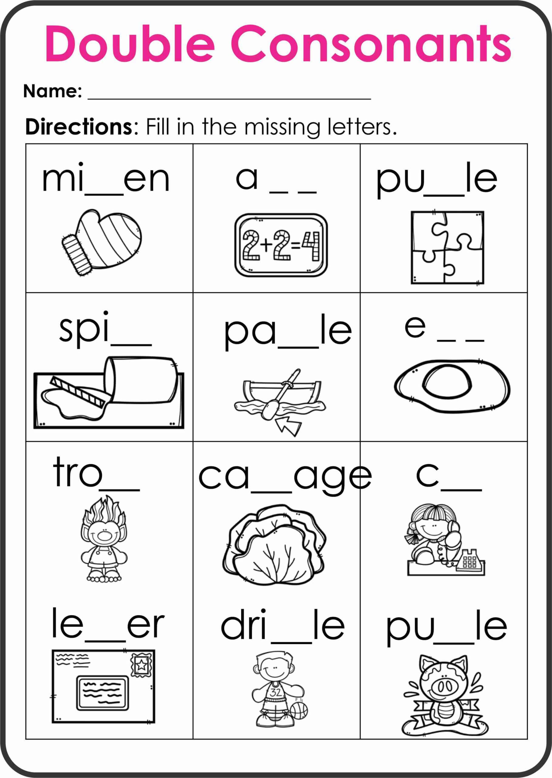 5 Fun Double Consonant Worksheets for Kids