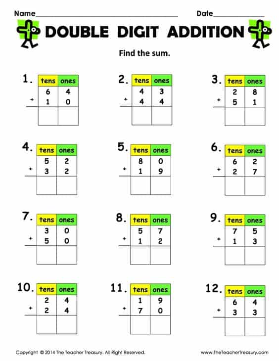 Double Digit Addition Worksheets Learning Printable