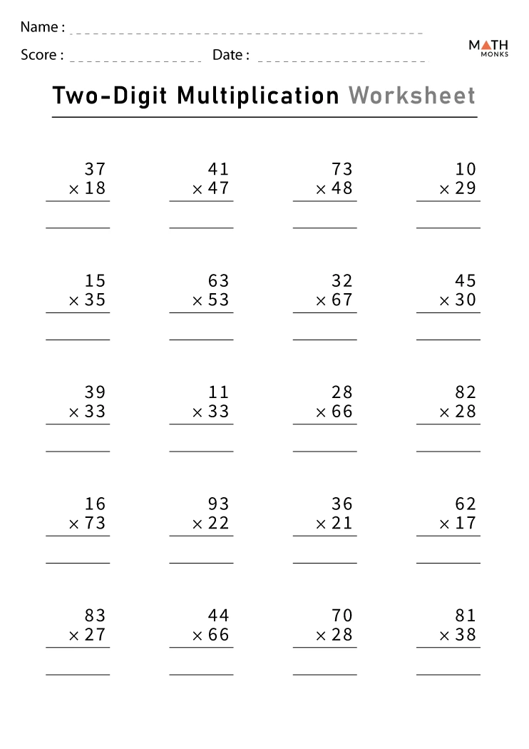 Double Digit Multiplication Worksheets Math Monks