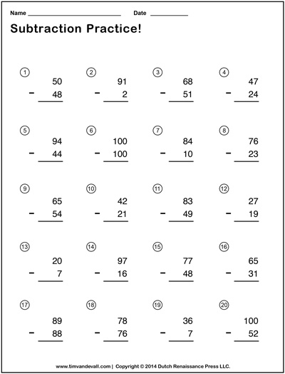 Double Digit Subtraction Worksheet