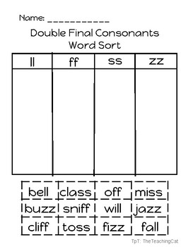 Double Final Consonants First Grade