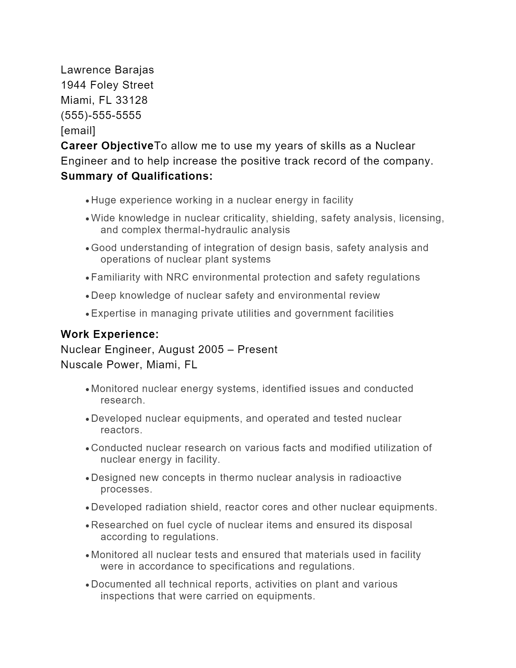 Download Free Nuclear Engineer Docx Word Template On Resumethatworks Com