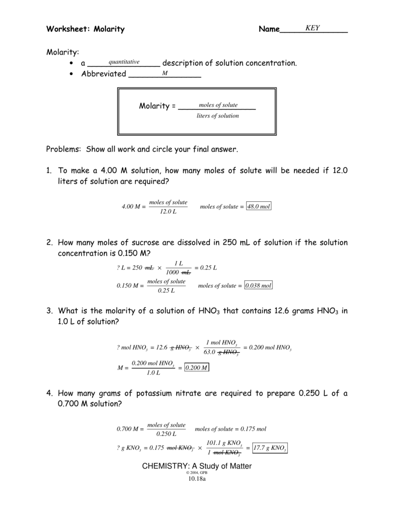 Dr Slotsky Chemistry 2 Molarity Problems Worksheet Answers Chemistryworksheet Com