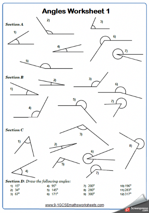 Drawing And Measuring Angles Maths Worksheet And Answers 9 1 Gcse