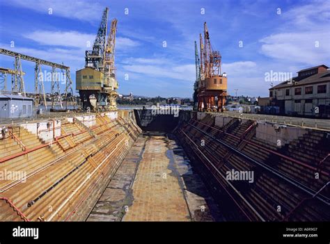 Dry Dock And Cranes Mare Island Ex Naval Base On San Francisco Stock