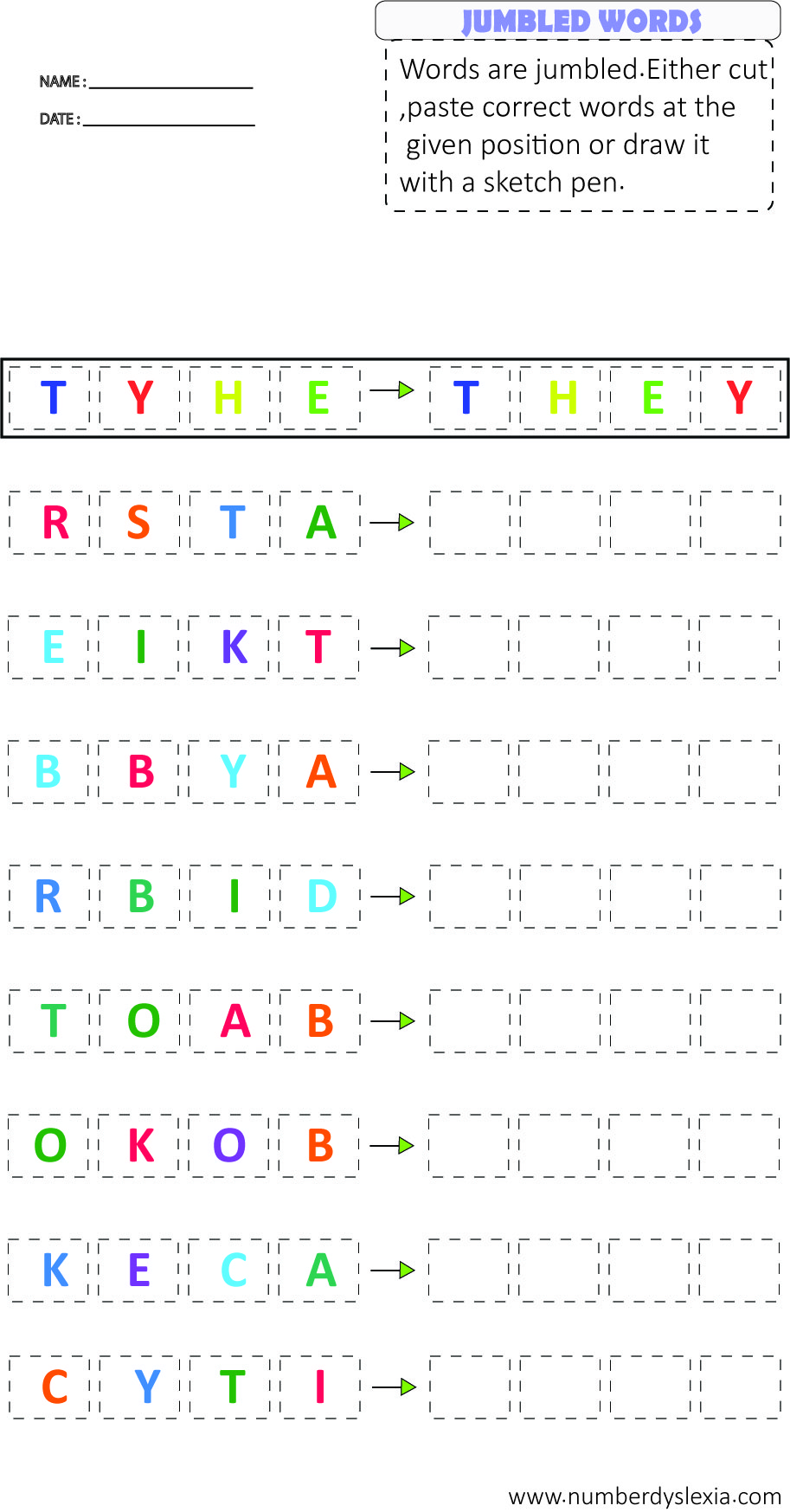 Dyslexia Exercises Worksheets