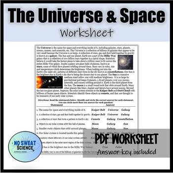 Earth S Place In The Universe Worksheet