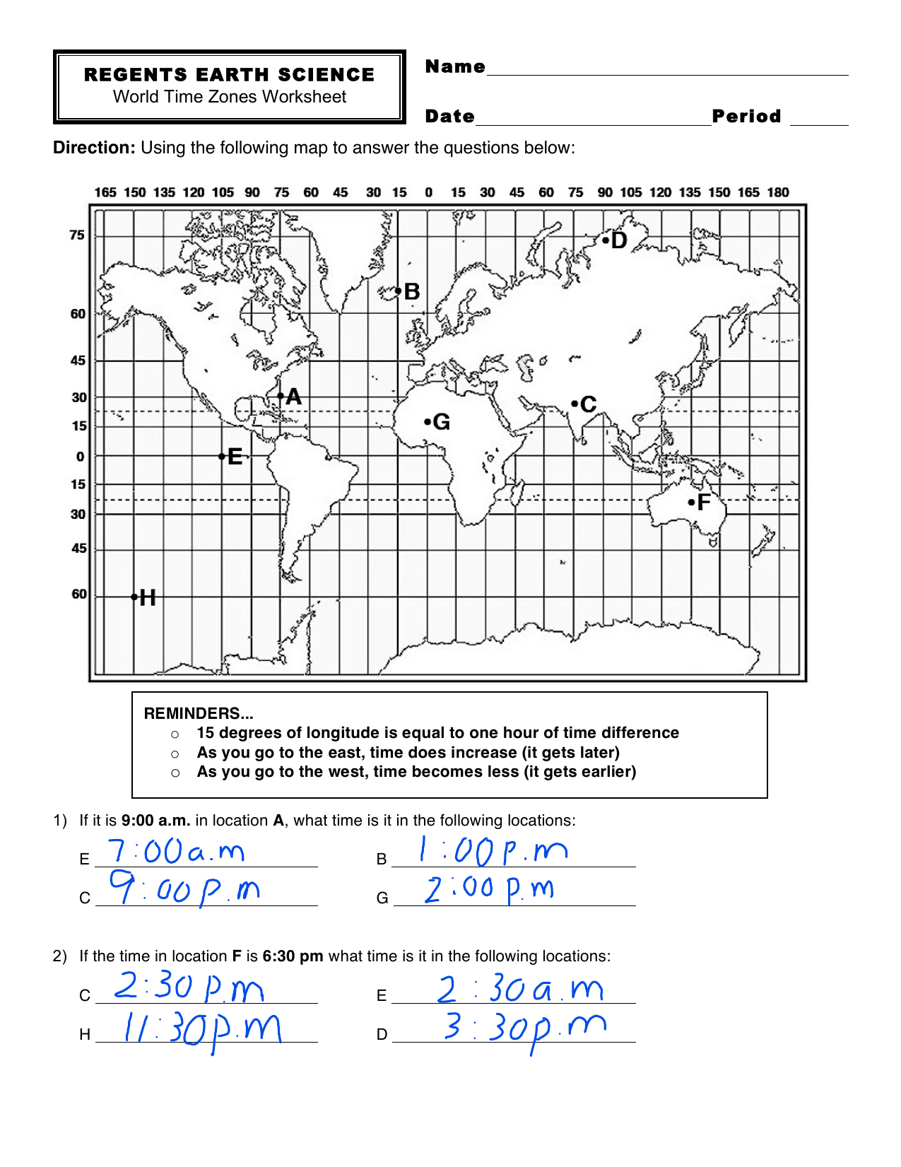 Earth Science Time Zones Worksheet Scienceworksheets Net