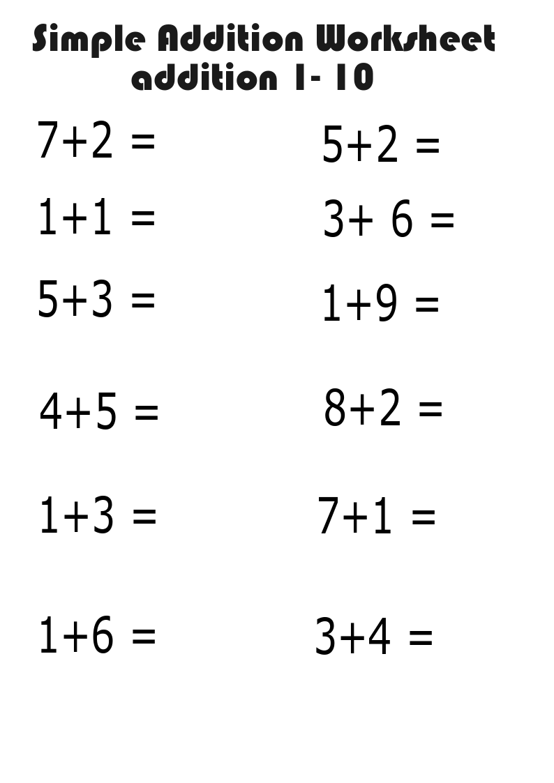 Easy Addition Worksheets To 10