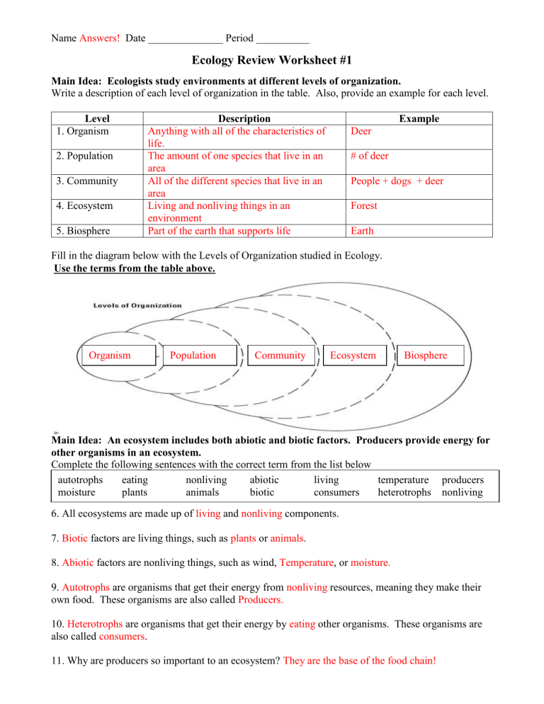 Ecology Worksheet Answers: Unlocking Environmental Education