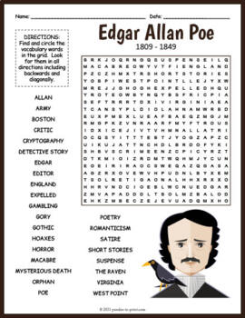 5 Fun Edgar Allan Poe Worksheets for Classroom Use