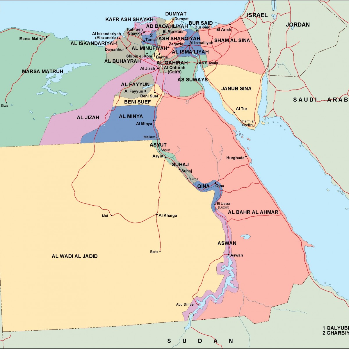 Egypt Political Map Mapsof Net