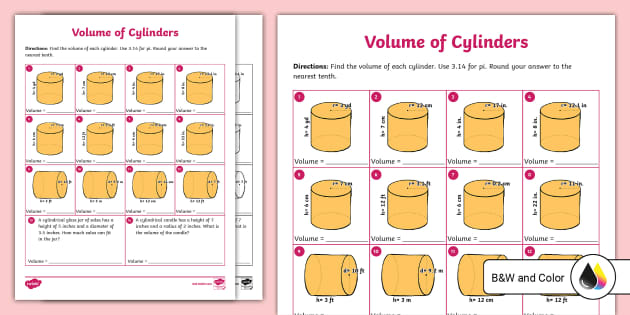 Eighth Grade Volume Of Cylinders Activity Twinkl