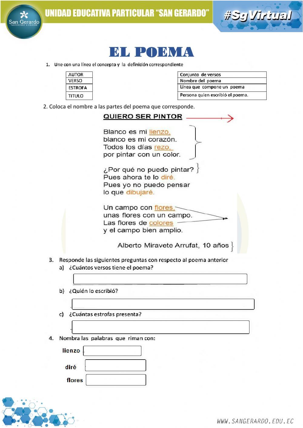 El Poema Worksheet For Grado 1 2 3 Actividades De Poes A