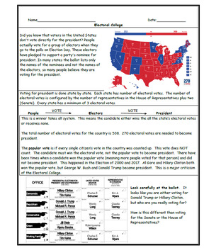 Electoral College Worksheet Bundle With Answer Keys By Social Studies