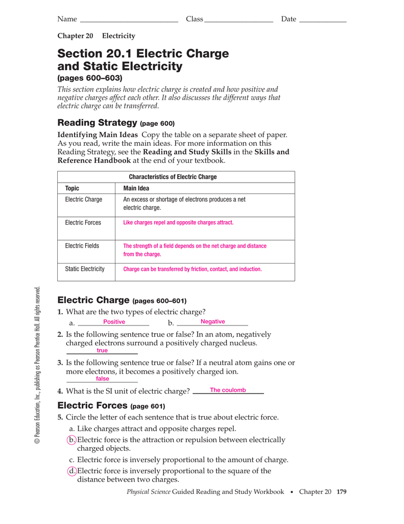 Electric Charge Worksheet Pdf