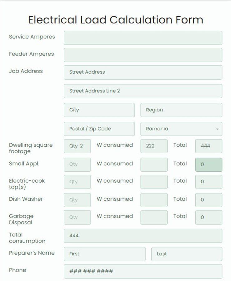 Electrical Load Calculation Form Fill And Sign Printable Template Online