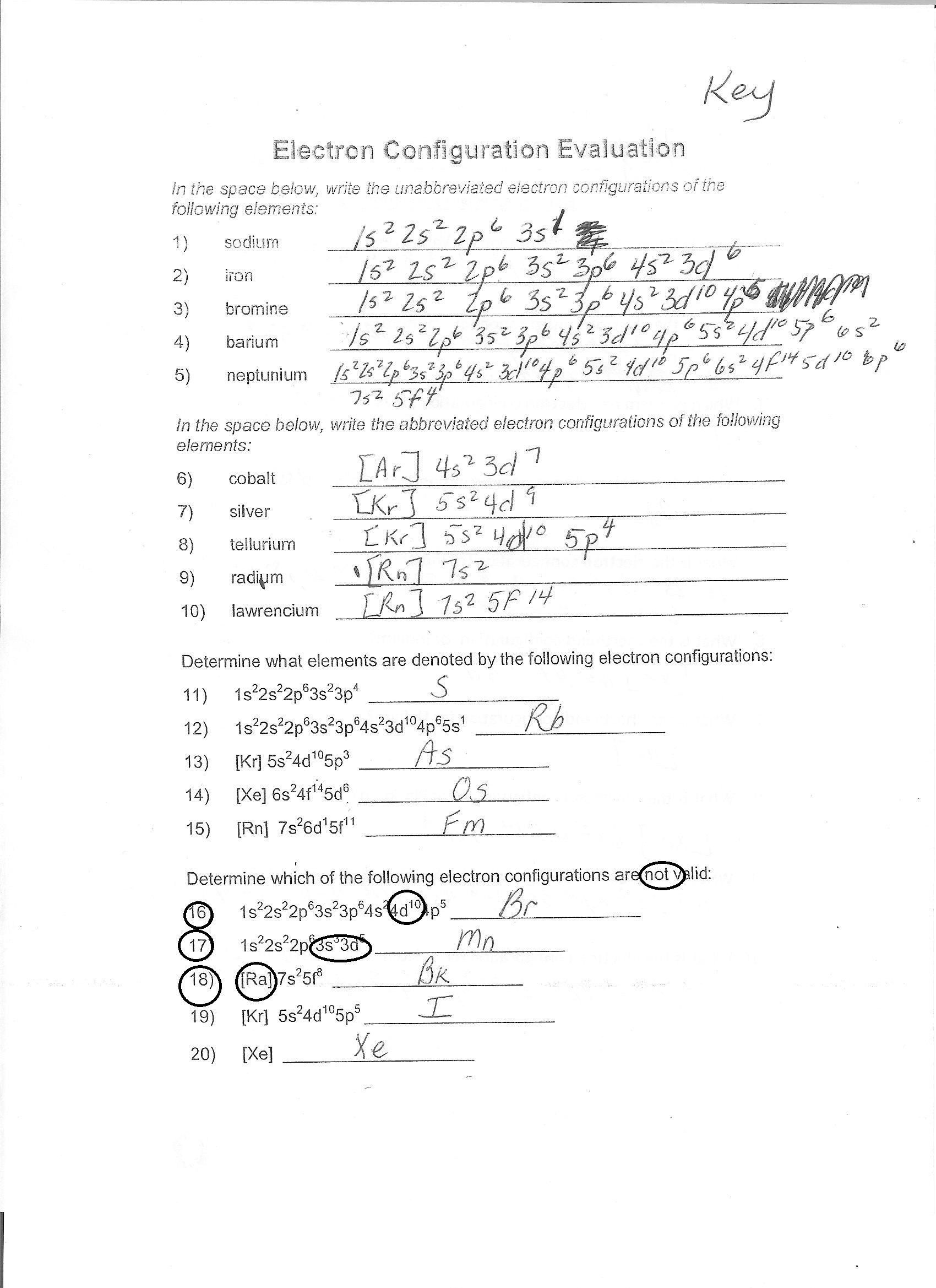 Electron Configuration Worksheet Answers Key Name Worksheet Electron