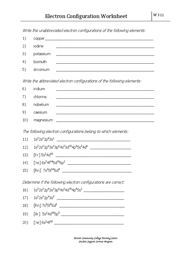 Electron Configuration Worksheet W311: Simplified Learning Guide