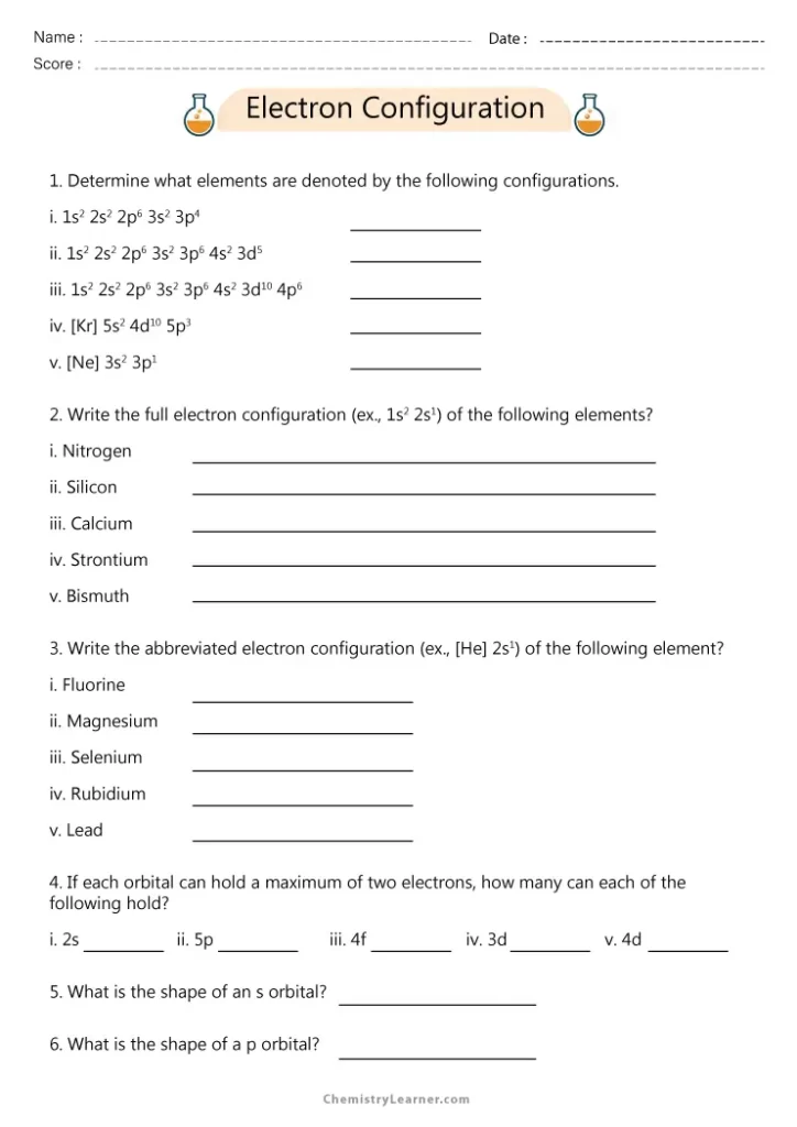 Electron Configurations Worksheets