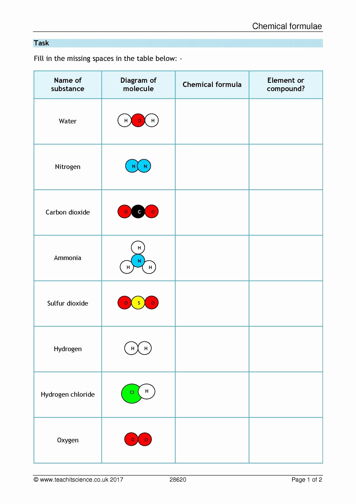 Element Or Compound Worksheet