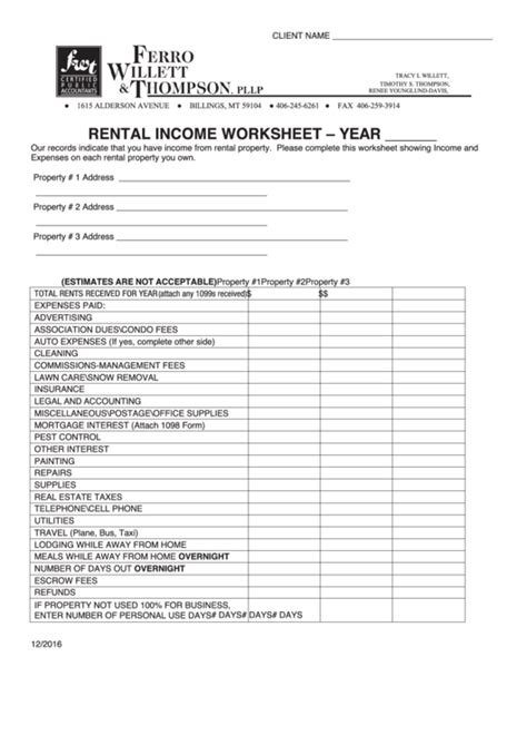 Enact Rental Income Worksheet 2022