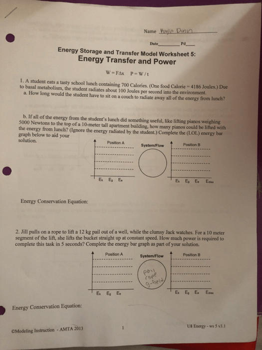 Energy Storage And Transfer Model Worksheet 5