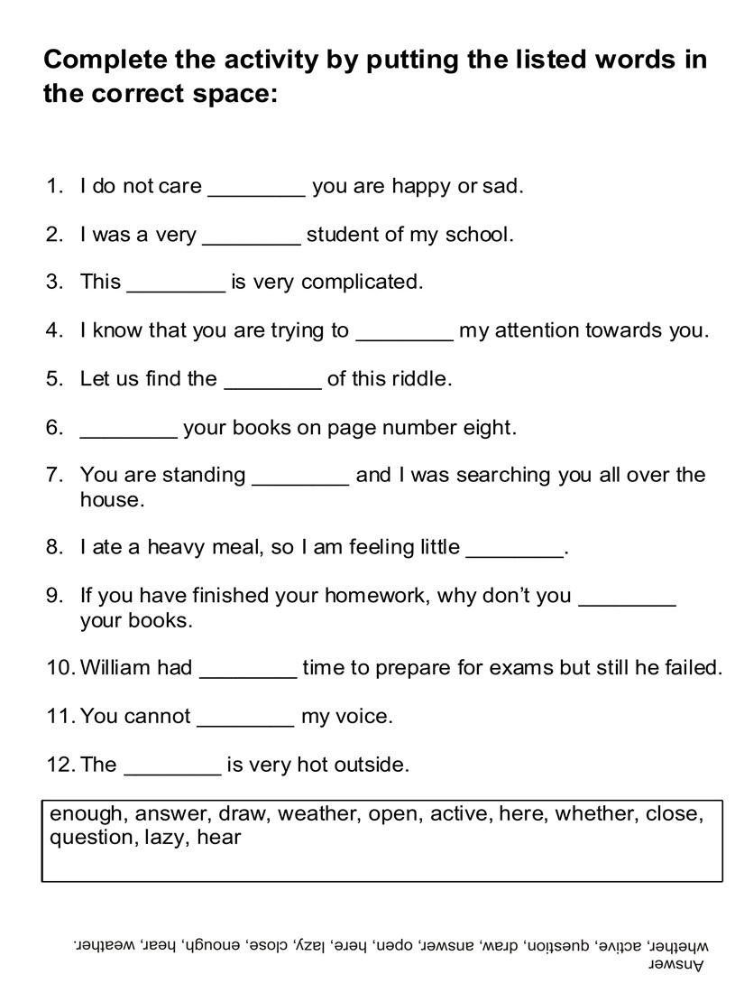 English Free Printable Worksheets