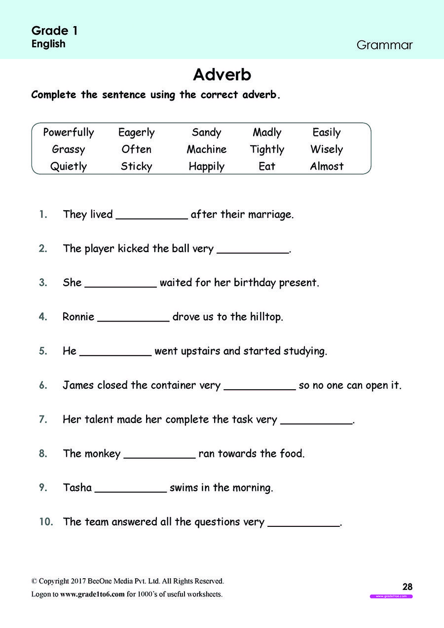 English Grammar Adverb Worksheet For Class 3 Fill In Blanks 3Rd Grade Adverbs Worksheet 5