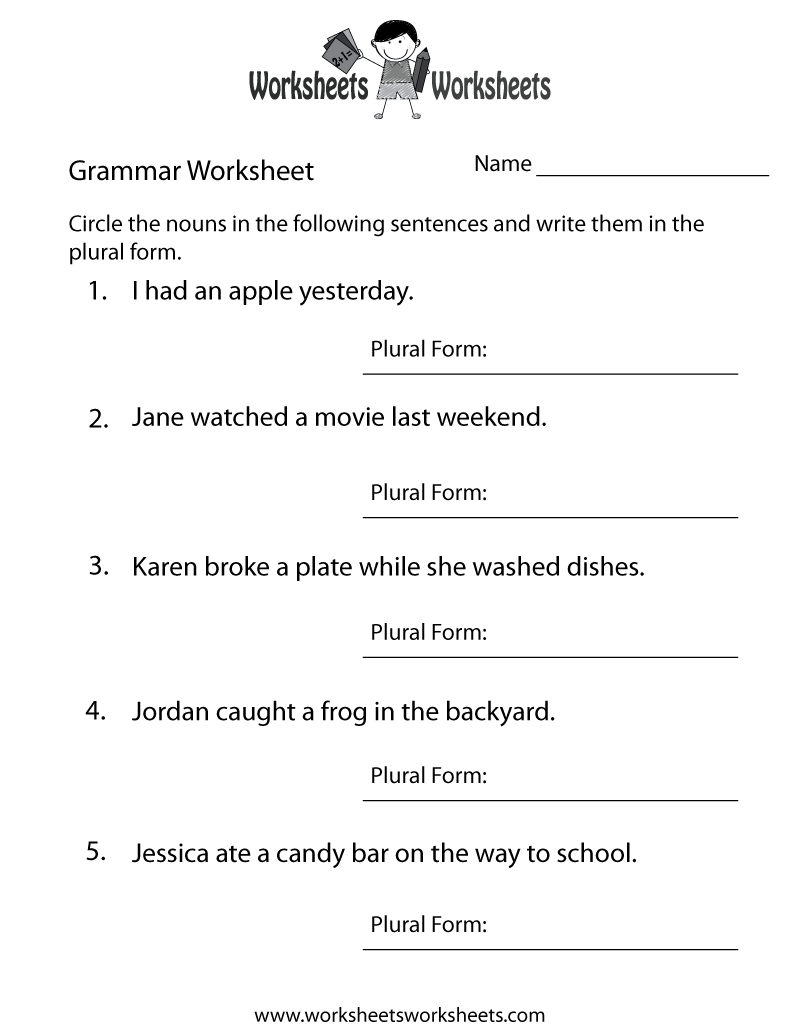 English Grammar Printable Worksheets