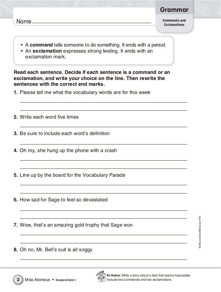 English Grammar Worksheet For 5Th Grade Students