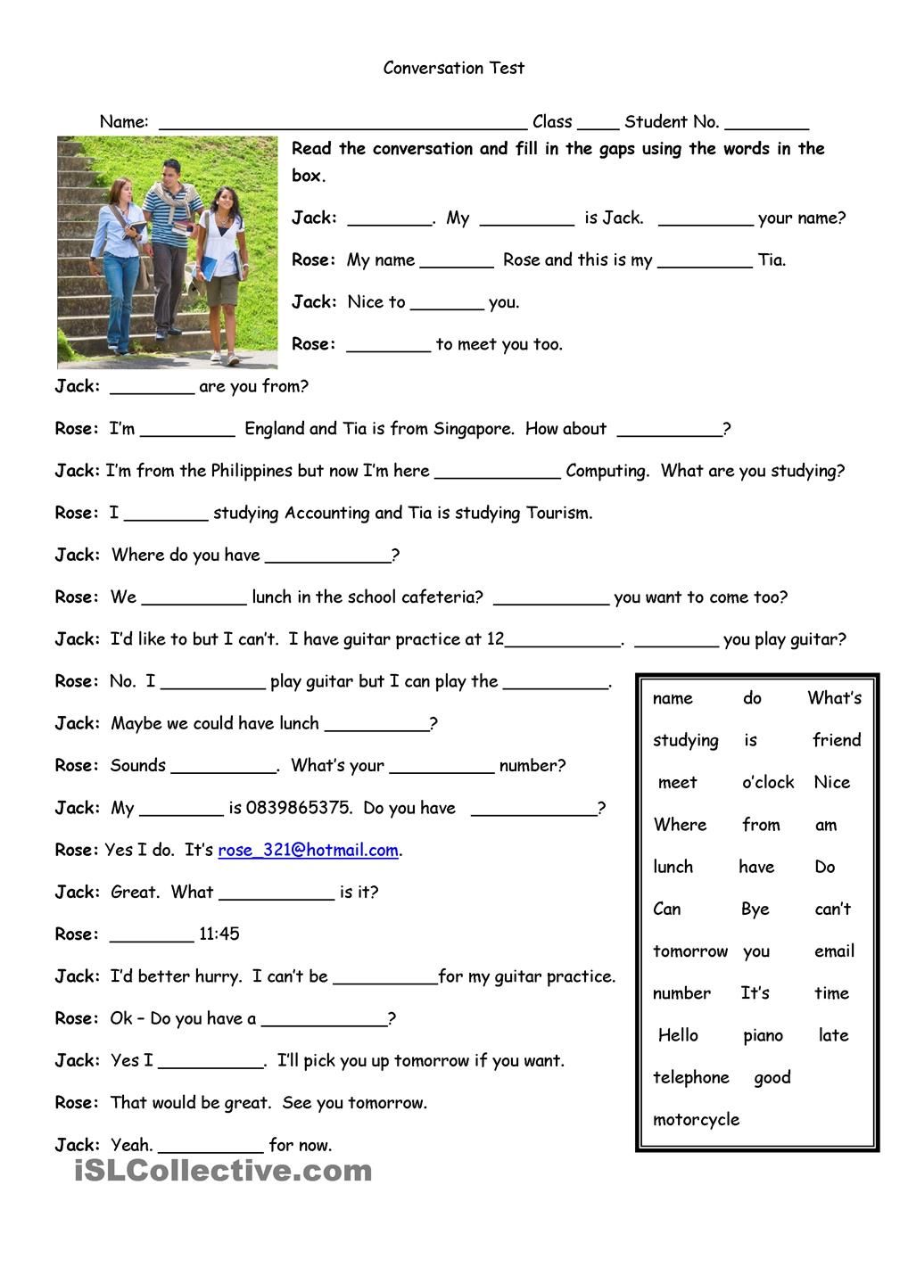 English Worksheet For Intermediate