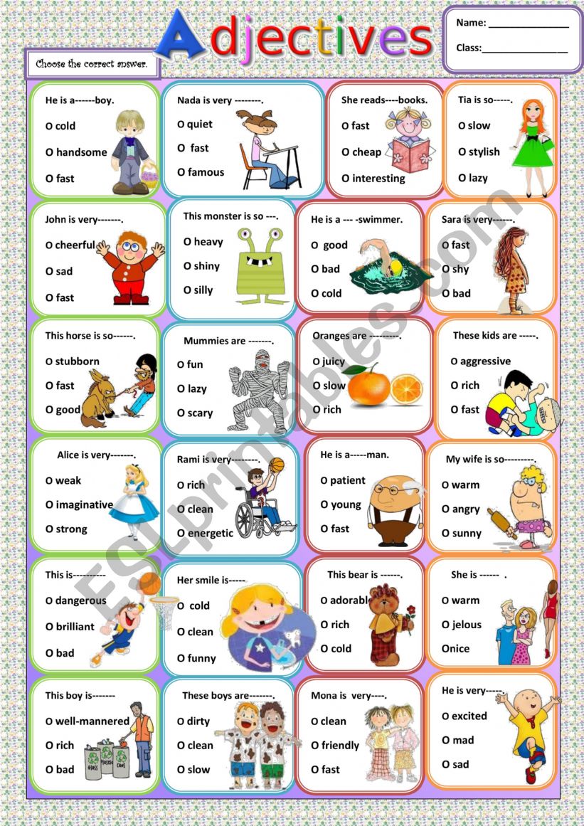 English Worksheets Adj