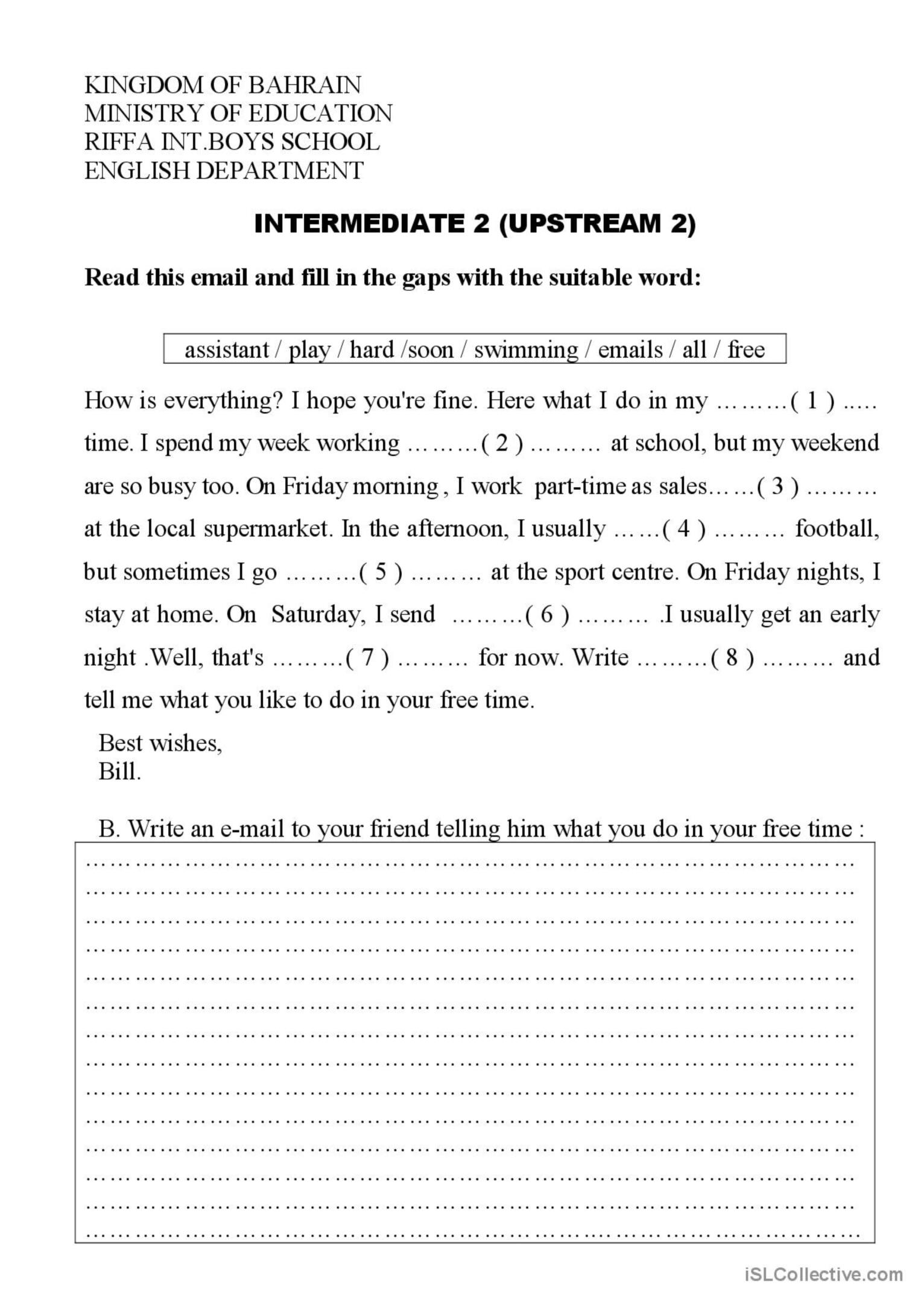 English Worksheets Fill In The Gaps