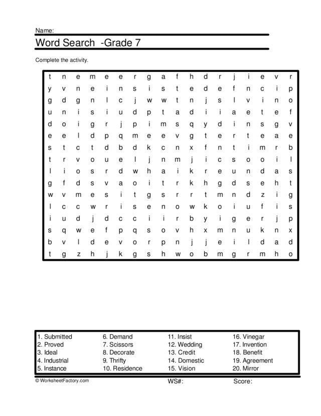 English Worksheets Grade 7 Word Search Spelling Grade 7 Worksheet